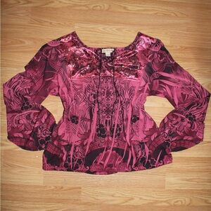 Y2k Burgundy Floral Blouse